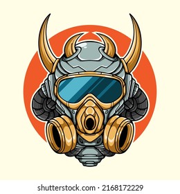 CYBORG HEAD WITH HORN VECTOR ILLUSTRATION