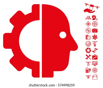 Cyborg Head icon with bonus copter tools pictograph collection. Vector illustration style is flat iconic symbols on white background.