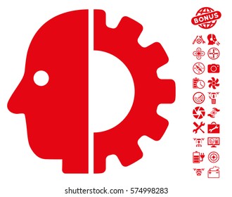 Cyborg Head icon with bonus drone service pictograph collection. Vector illustration style is flat iconic symbols on white background.