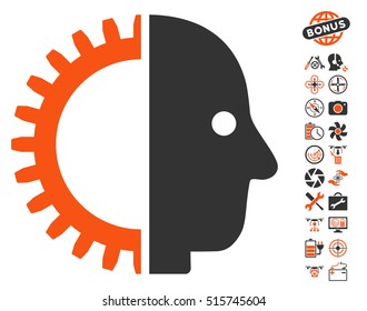 Cyborg Head icon with bonus uav service pictograms. Vector illustration style is flat iconic symbols on white background.