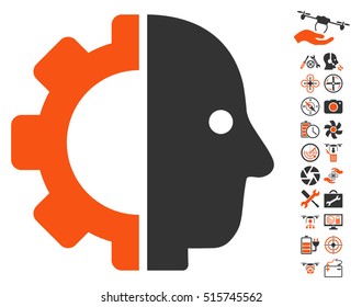 Cyborg Head pictograph with bonus aircopter service pictograms. Vector illustration style is flat iconic symbols on white background.