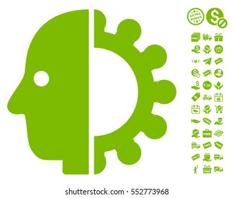 Cyborg Head pictograph with free bonus pictures. Vector illustration style is flat iconic symbols, eco green color, white background.