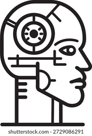 Cyborg Kopf Seite Profil minimal Symbol mechanische Gesicht künstliche Intelligenz Symbol Robotik Mensch Maschine Schnittstelle futuristische Technologie