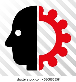 Cyborg Head vector icon. Illustration style is flat iconic bicolor intensive red and black symbol on a hatch transparent background.