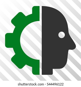 Cyborg Head vector icon. Illustration style is flat iconic bicolor green and gray symbol on a hatched transparent background.