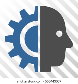 Cyborg Head vector icon. Illustration style is flat iconic bicolor cobalt and gray symbol on a hatch transparent background.
