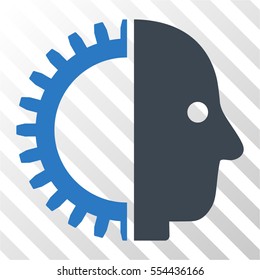 Cyborg Head vector icon. Illustration style is flat iconic bicolor smooth blue symbol on a hatch transparent background.