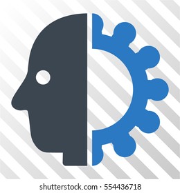 Cyborg Head vector icon. Illustration style is flat iconic bicolor smooth blue symbol on a hatch transparent background.