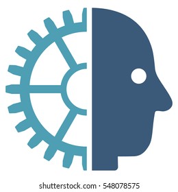 Cyborg Head vector icon. Style is flat graphic bicolor symbol, cyan and blue colors, white background.