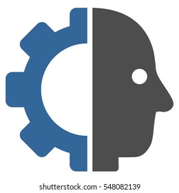 Cyborg Head vector icon. Style is flat graphic bicolor symbol, cobalt and gray colors, white background.