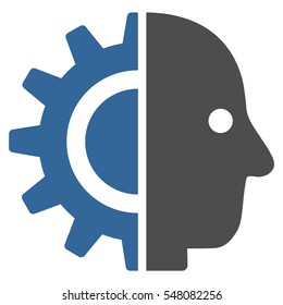 Cyborg Head vector icon. Style is flat graphic bicolor symbol, cobalt and gray colors, white background.