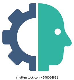 Cyborg Head vector icon. Style is flat graphic bicolor symbol, cobalt and cyan colors, white background.