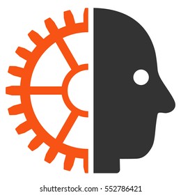 Cyborg Head vector icon. Style is flat graphic bicolor symbol, orange and gray colors, white background.