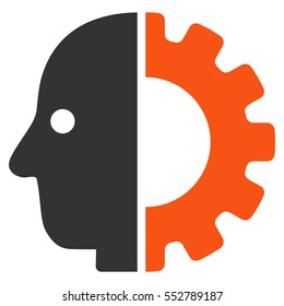 Cyborg Head vector icon. Style is flat graphic bicolor symbol, orange and gray colors, white background.