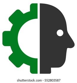 Cyborg Head vector icon. Style is flat graphic bicolor symbol, green and gray colors, white background.