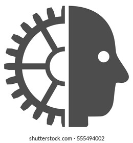 Cyborg Head vector icon. Style is flat graphic symbol, gray color, white background.
