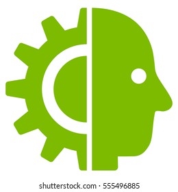 Cyborg Head vector icon. Style is flat graphic symbol, eco green color, white background.