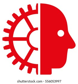 Cyborg Head vector icon. Style is flat graphic symbol, red color, white background.