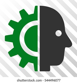 Cyborg Head vector pictogram. Illustration style is flat iconic bicolor green and gray symbol on a hatched transparent background.