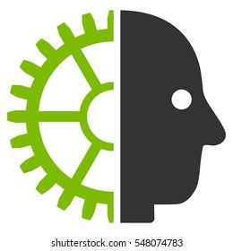 Cyborg Head vector pictogram. Style is flat graphic bicolor symbol, eco green and gray colors, white background.