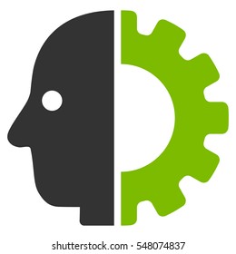 Cyborg Head vector pictogram. Style is flat graphic bicolor symbol, eco green and gray colors, white background.