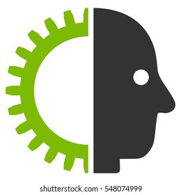 Cyborg Head vector pictogram. Style is flat graphic bicolor symbol, eco green and gray colors, white background.