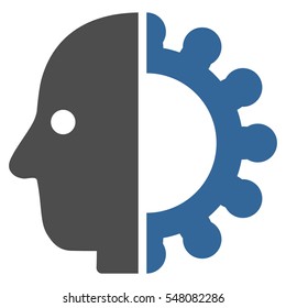 Cyborg Head vector pictogram. Style is flat graphic bicolor symbol, cobalt and gray colors, white background.