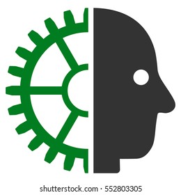 Cyborg Head vector pictogram. Style is flat graphic bicolor symbol, green and gray colors, white background.