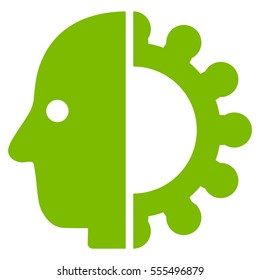 Cyborg Head vector pictogram. Style is flat graphic symbol, eco green color, white background.