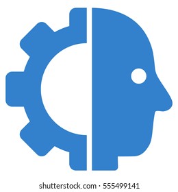 Cyborg Head vector pictogram. Style is flat graphic symbol, cobalt color, white background.