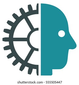 Cyborg Head vector pictogram. Style is flat graphic bicolor symbol, soft blue colors, white background.
