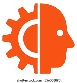 Cyborg Head vector pictogram. Style is flat graphic symbol, orange color, white background.