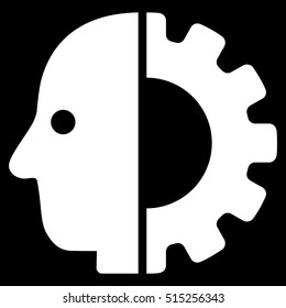 Cyborg Head vector pictograph. Style is flat graphic symbol, white color, black background.