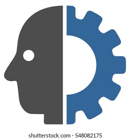 Cyborg Head vector pictograph. Style is flat graphic bicolor symbol, cobalt and gray colors, white background.