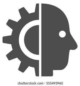 Cyborg Head vector pictograph. Style is flat graphic symbol, gray color, white background.