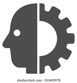 Cyborg Head vector pictograph. Style is flat graphic symbol, gray color, white background.