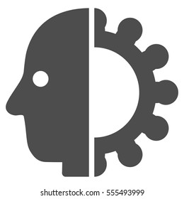 Cyborg Head vector pictograph. Style is flat graphic symbol, gray color, white background.