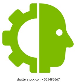 Cyborg Head vector pictograph. Style is flat graphic symbol, eco green color, white background.