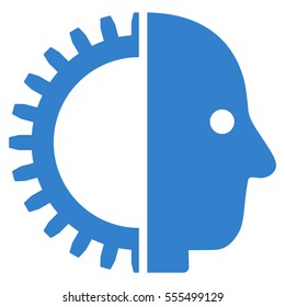 Cyborg Head vector pictograph. Style is flat graphic symbol, cobalt color, white background.