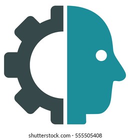 Cyborg Head vector pictograph. Style is flat graphic bicolor symbol, soft blue colors, white background.