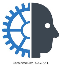 Cyborg Head vector pictograph. Style is flat graphic bicolor symbol, smooth blue colors, white background.