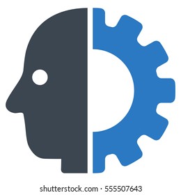 Cyborg Head vector pictograph. Style is flat graphic bicolor symbol, smooth blue colors, white background.