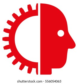 Cyborg Head vector pictograph. Style is flat graphic symbol, red color, white background.