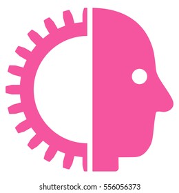 Cyborg Head vector pictograph. Style is flat graphic symbol, pink color, white background.