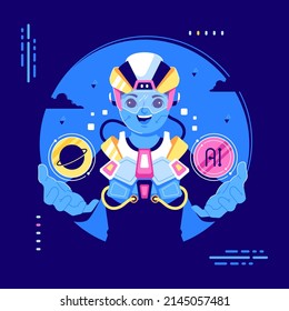 cyborg humanoid unique blue cartoon character