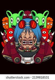 cyborg humanoid vector print illustration