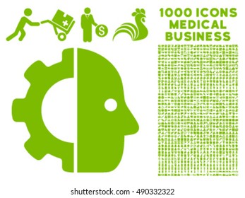 Cyborg icon with 1000 medical business eco green vector pictograms. Set style is flat symbols, white background.