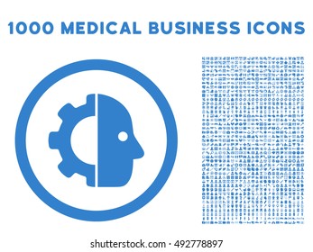 Cyborg icon with 1000 medical business cobalt vector design elements. Collection style is flat symbols, white background.