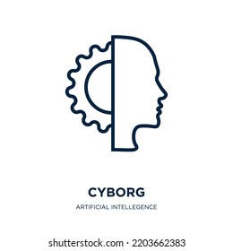 Cyborg Icon From Artificial Intellegence And Future Technology Collection. Thin Linear Cyborg, Intelligence, Science Outline Icon Isolated On White Background. Line Vector Cyborg Sign, Symbol For Web 