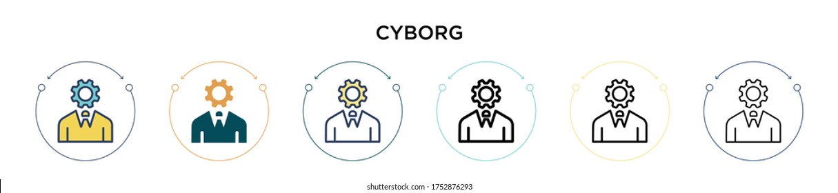 Icono de ciborg en estilo relleno, delgado, contorno y trazo. Ilustración vectorial de dos iconos de los vectores de ciborg de color y negro se puede utilizar para móviles, ui, web